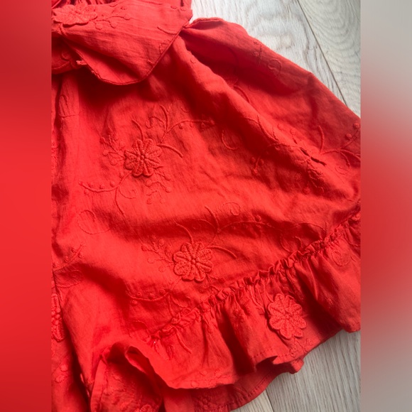 Loft beach line embroidered romper shorts strapless orange red NWT - Picture 6 of 8
